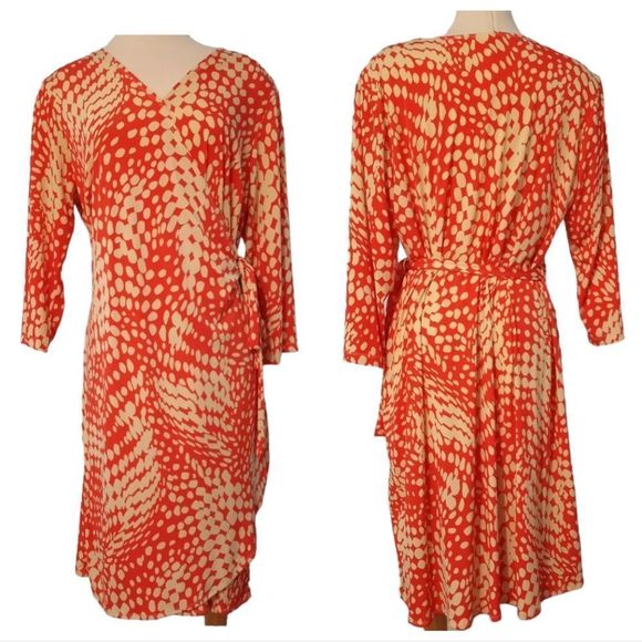 Cato Dresses & Skirts - CATO Women's Wrap Dress Size 18/20W Orange/ Cream